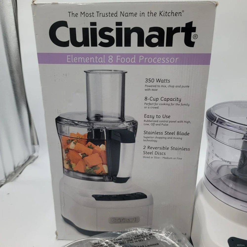 Cuisinart Elemental 8 Cup Food Processor White FP-8 350W with Accessories Box